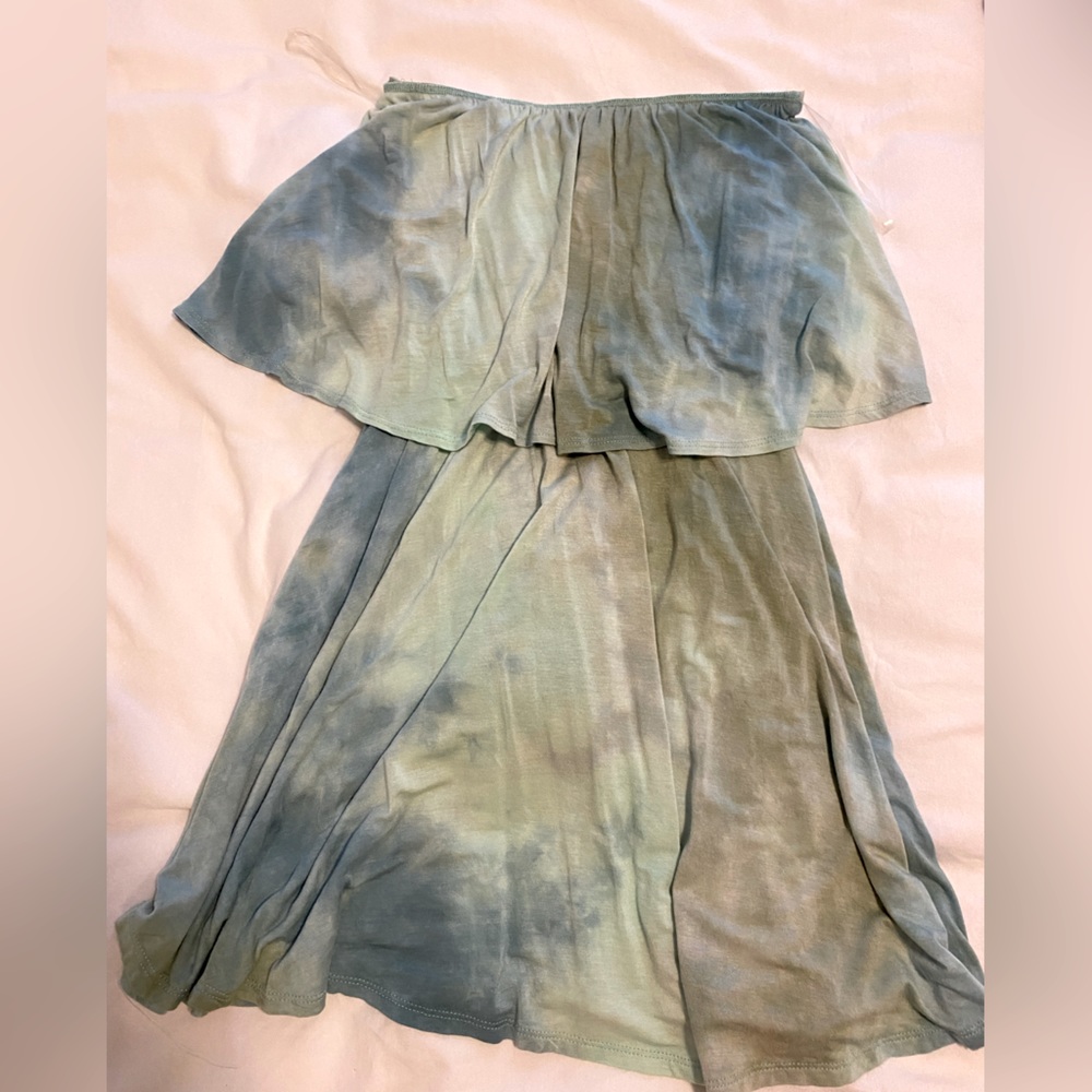 Blue and Green Tie Dye Strapless Dress